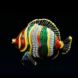Royal Trinket Box Crystal Rainbow Fish Enamel